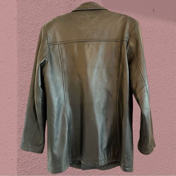 Vintage 90s black leather jacket double breasted - Picture 2 of 9